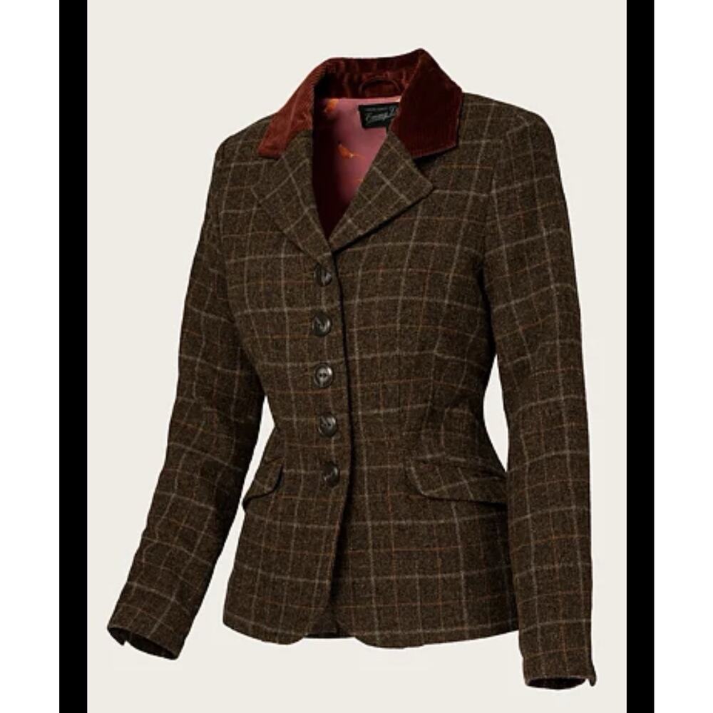 NWT Emmy Design Timeless Tweed Jacket Blazer Grey Plaid 40